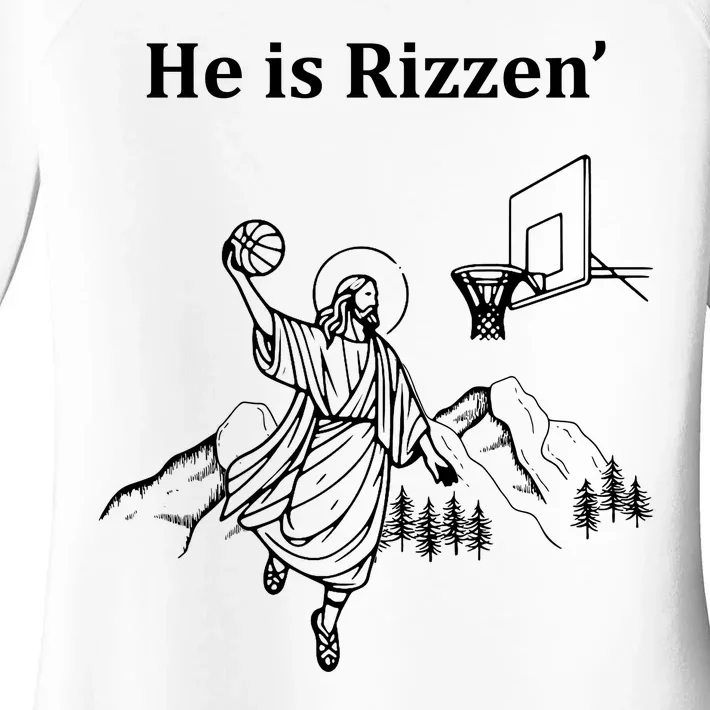 He Is Rizzen Jesus Christ He Has Risen Basketball Dunking Women's Perfect Tri Tunic Long Sleeve Shirt