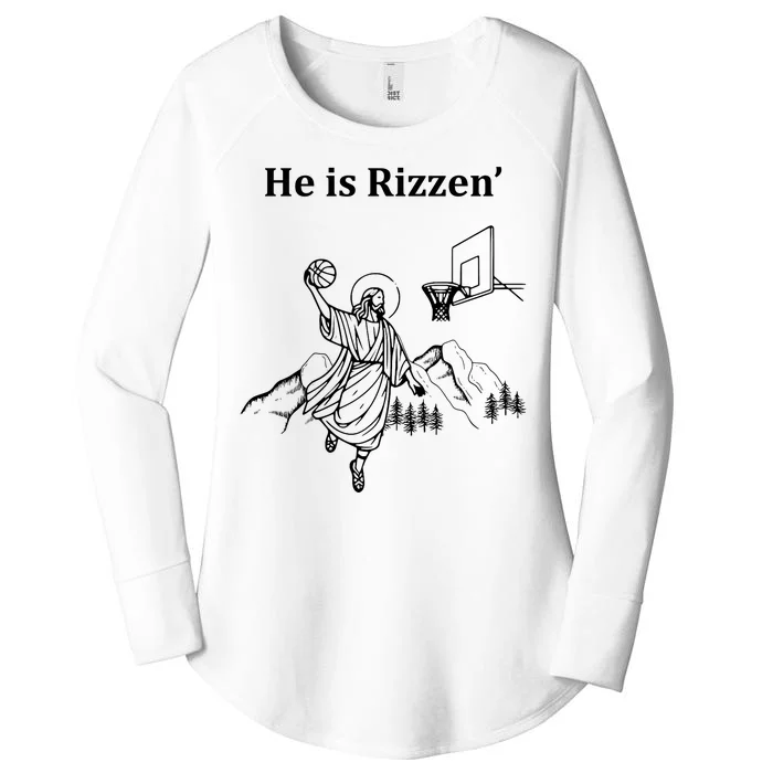 He Is Rizzen Jesus Christ He Has Risen Basketball Dunking Women's Perfect Tri Tunic Long Sleeve Shirt