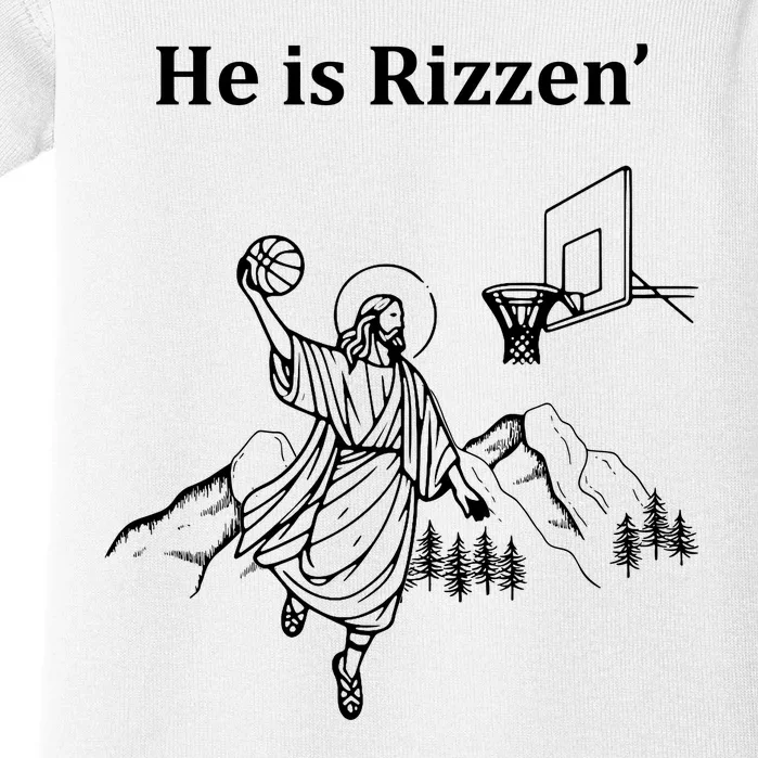 He Is Rizzen Jesus Christ He Has Risen Basketball Dunking Baby Bodysuit