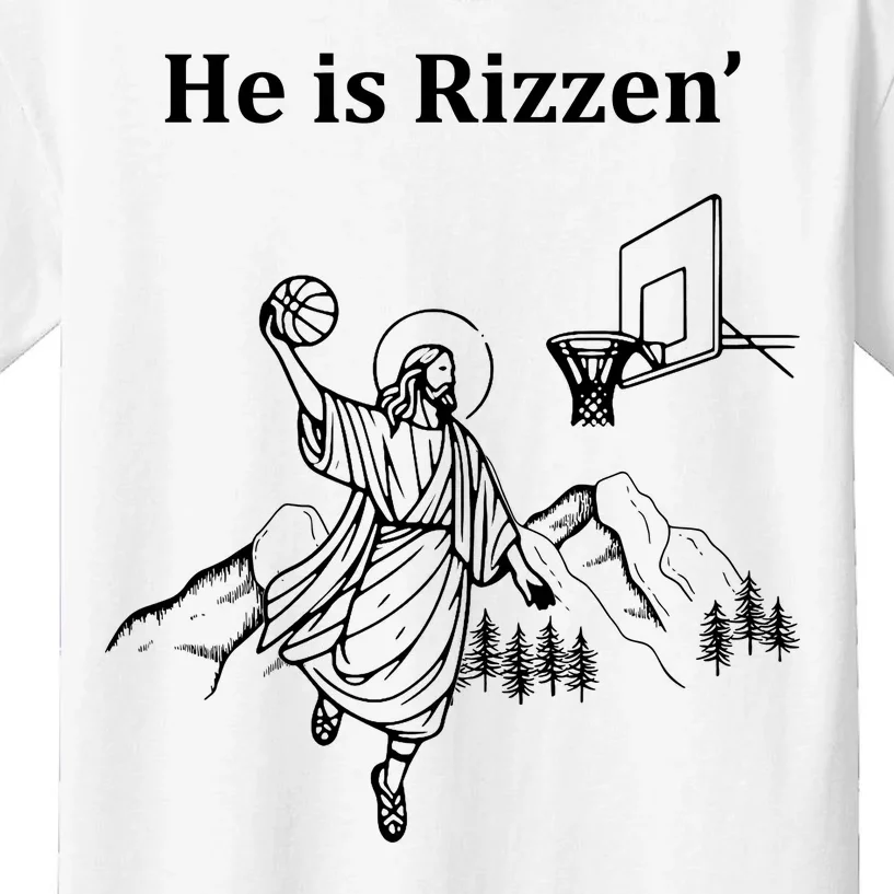 He Is Rizzen Jesus Christ He Has Risen Basketball Dunking Kids T-Shirt