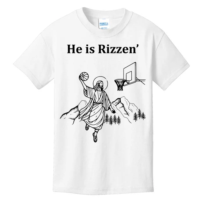 He Is Rizzen Jesus Christ He Has Risen Basketball Dunking Kids T-Shirt