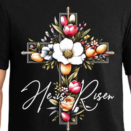 He Is Risen Jesus Christian Happy Easter Floral Cross Pajama Set