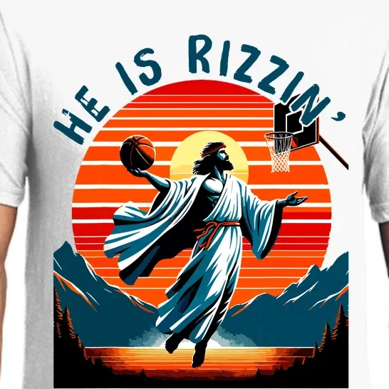 He Is Rizzin Basketball Jesus Retro Easter Christian Pajama Set