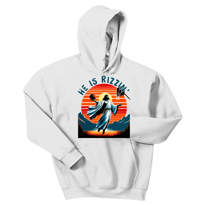 He Is Rizzin Basketball Jesus Retro Easter Christian Kids Hoodie