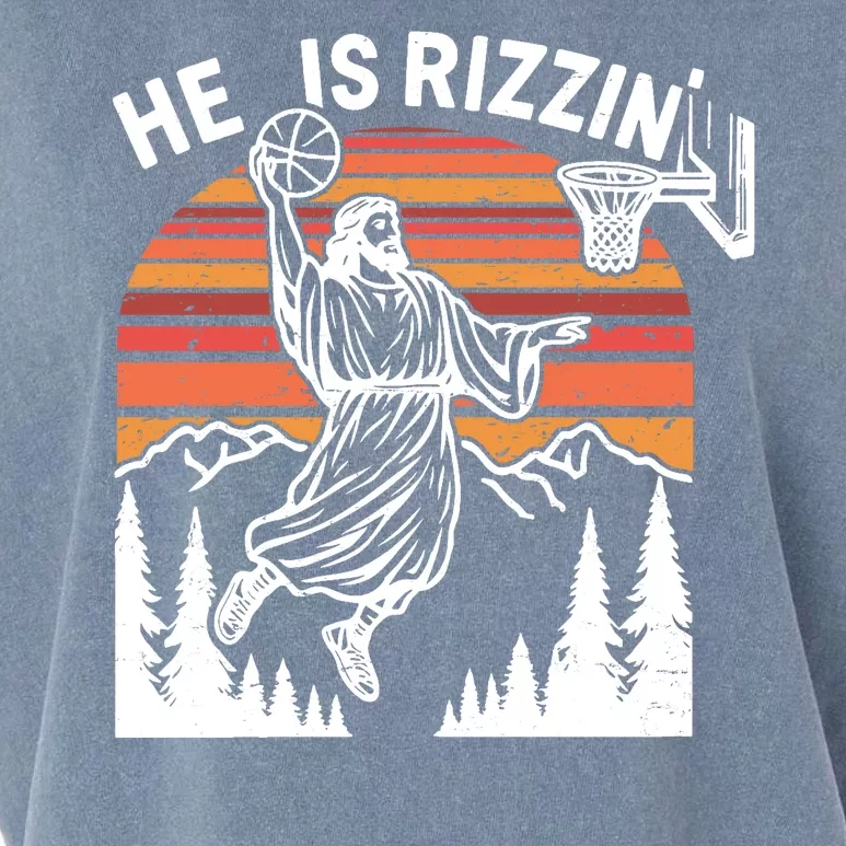 He Is Rizzin Easter Jesus Christian Basketball Garment-Dyed Women's Muscle Tee