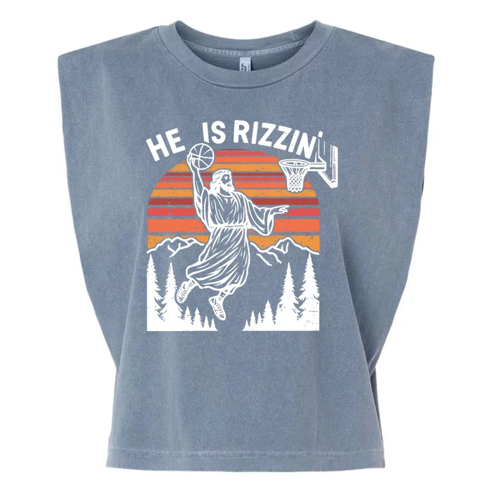 He Is Rizzin Easter Jesus Christian Basketball Garment-Dyed Women's Muscle Tee