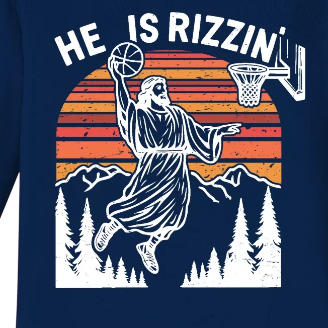 He Is Rizzin Easter Jesus Christian Basketball Baby Long Sleeve Bodysuit