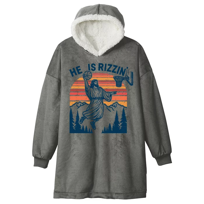 He Is Rizzin Easter Jesus Christian Basketball Hooded Wearable Blanket