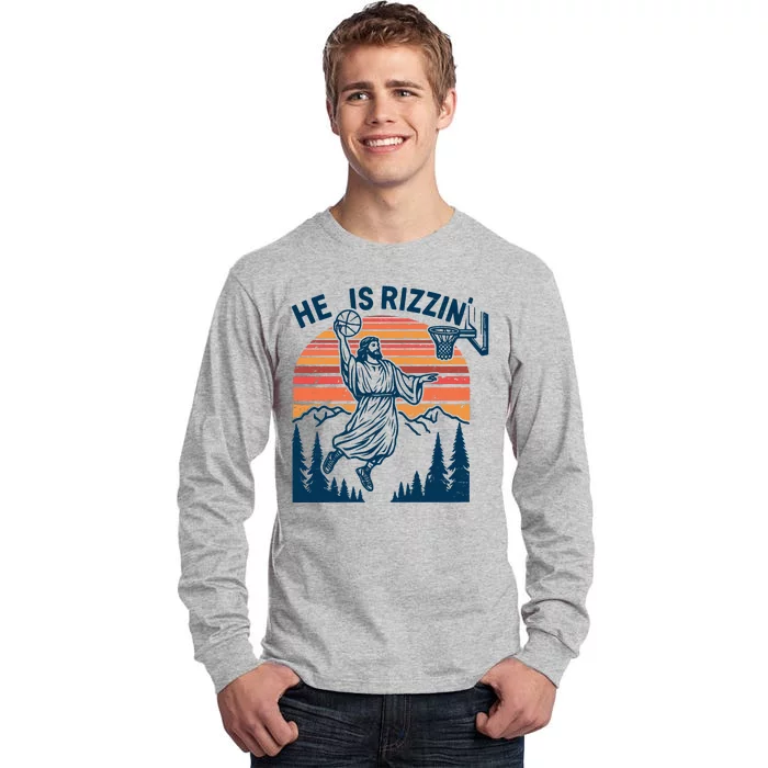 He Is Rizzin Easter Jesus Christian Basketball Tall Long Sleeve T-Shirt