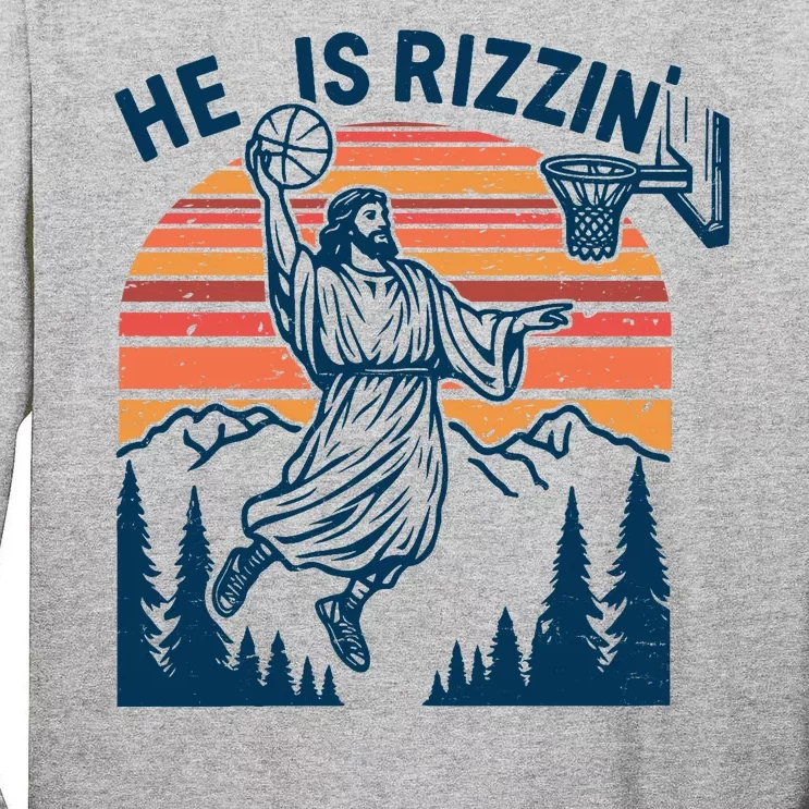 He Is Rizzin Easter Jesus Christian Basketball Tall Long Sleeve T-Shirt