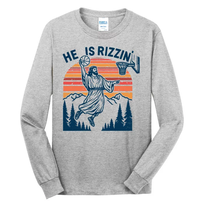 He Is Rizzin Easter Jesus Christian Basketball Tall Long Sleeve T-Shirt