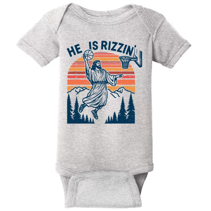 He Is Rizzin Easter Jesus Christian Basketball Baby Bodysuit