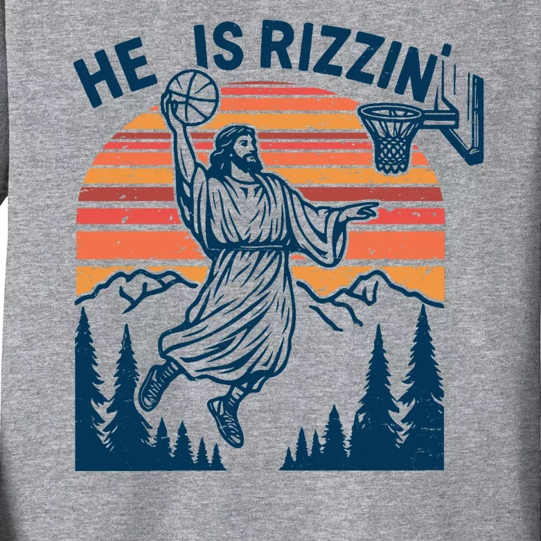 He Is Rizzin Easter Jesus Christian Basketball Kids Long Sleeve Shirt