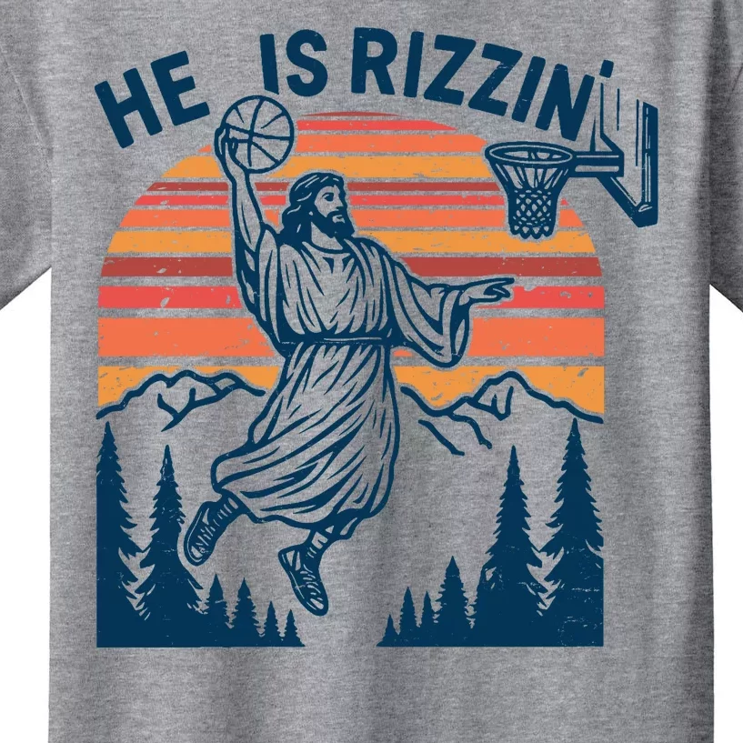 He Is Rizzin Easter Jesus Christian Basketball Kids T-shirt 