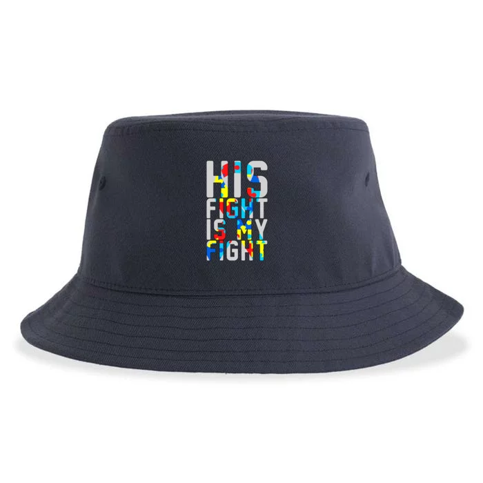 His Fight Is My Fight Autism Awareness Ribbon Sustainable Bucket Hat