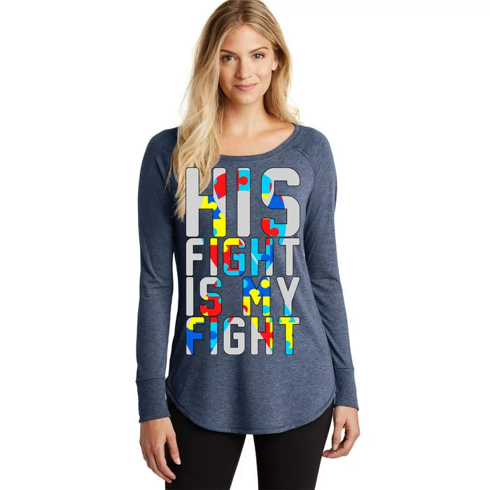 His Fight Is My Fight Autism Awareness Ribbon Women's Perfect Tri Tunic Long Sleeve Shirt