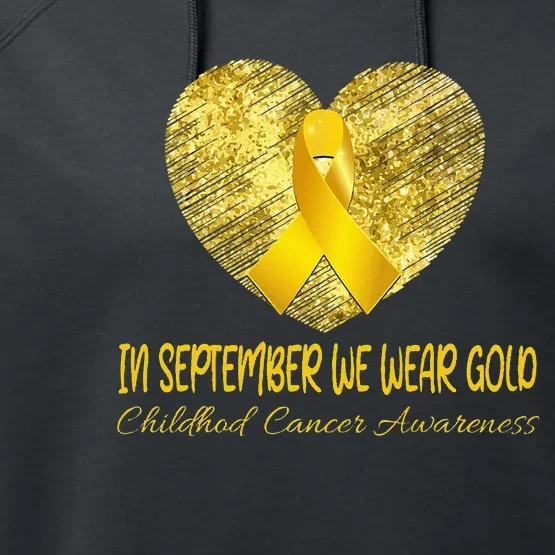 Heart In September We Wear Gold Childhood Cancer Support Performance Fleece Hoodie