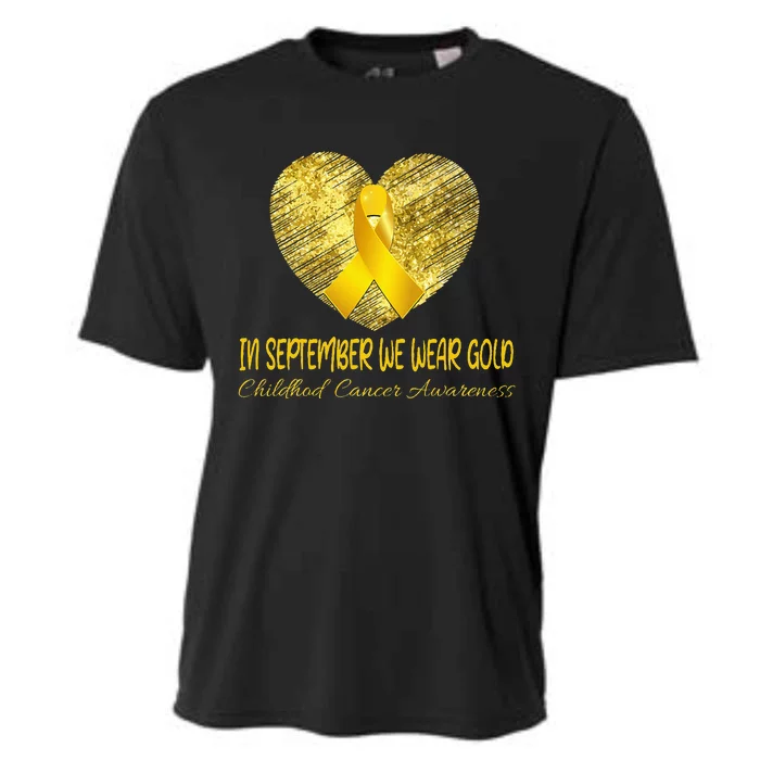 Heart In September We Wear Gold Childhood Cancer Support Cooling Performance Crew T-Shirt