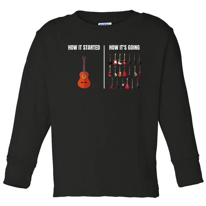 How It Started Guitar Lovers Meme Funny Guitar Toddler Long Sleeve Shirt