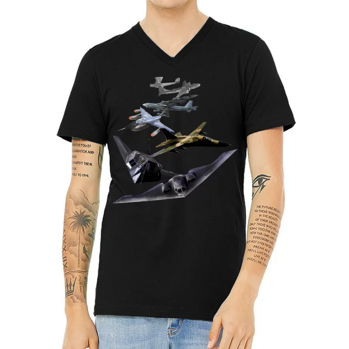 History Of The Bomber Plane Air Force V-Neck T-Shirt