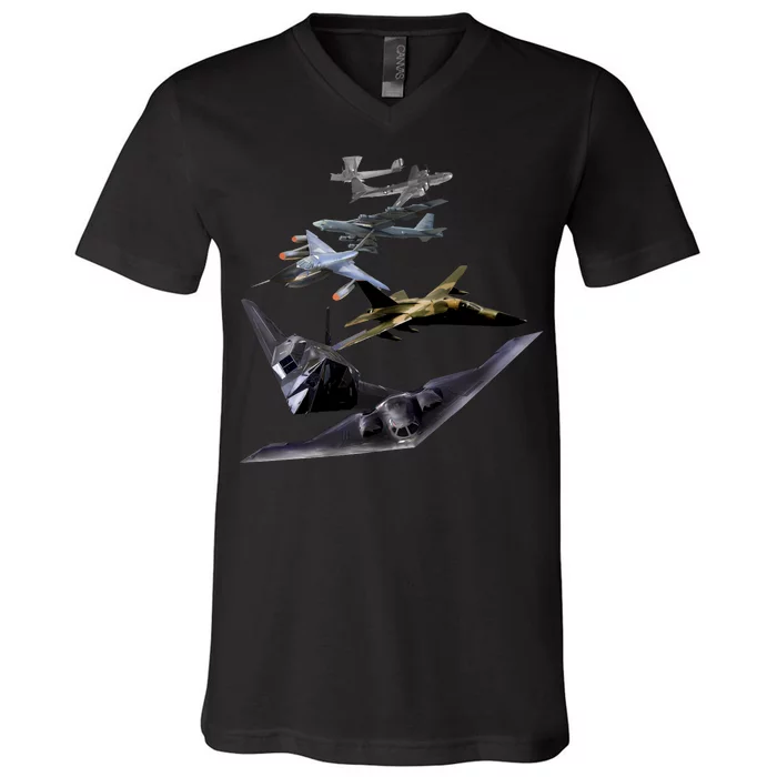 History Of The Bomber Plane Air Force V-Neck T-Shirt