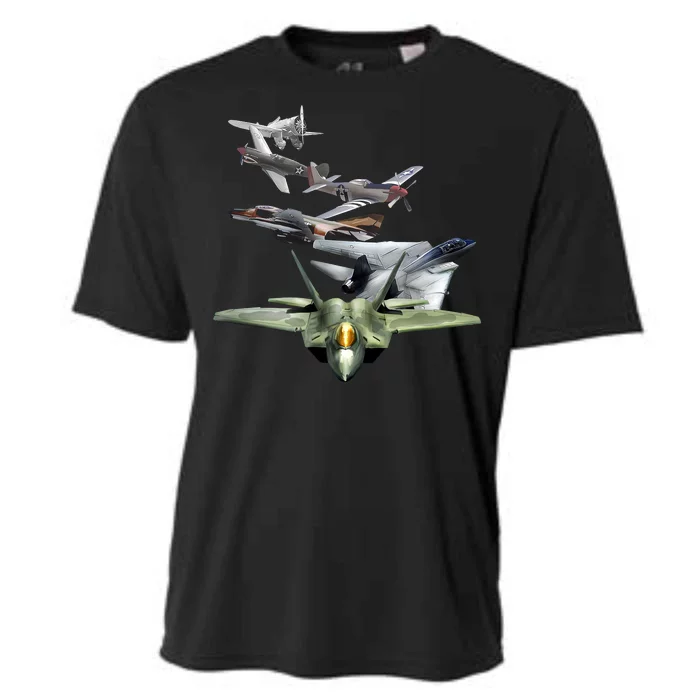 History Of The Fighter Plane - Air Force F-22 F-16 Cooling Performance Crew T-Shirt