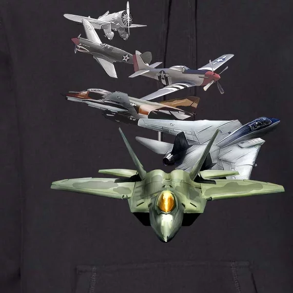 History Of The Fighter Plane - Air Force F-22 F-16 Premium Hoodie