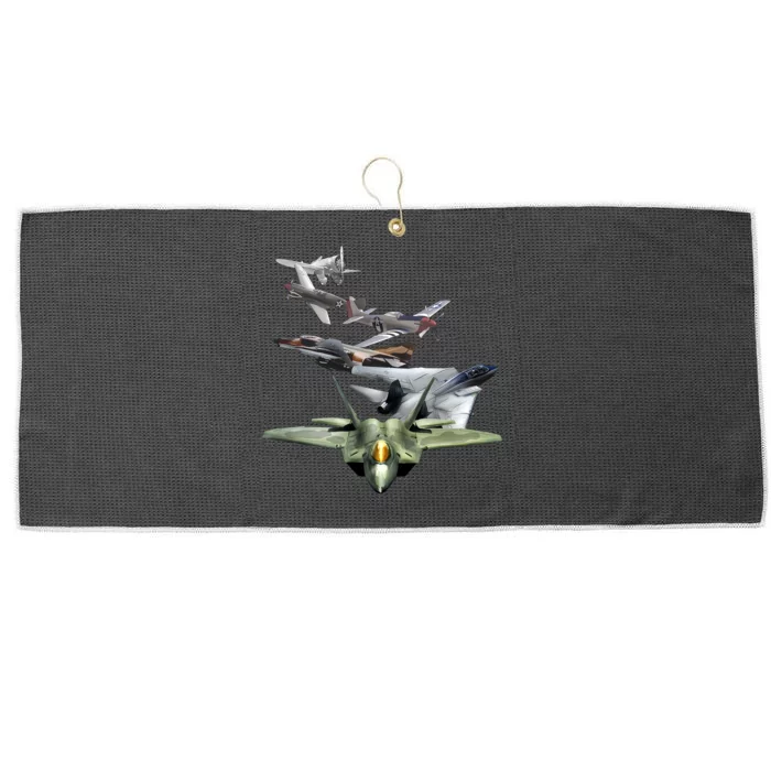 History Of The Fighter Plane - Air Force F-22 F-16 Large Microfiber Waffle Golf Towel