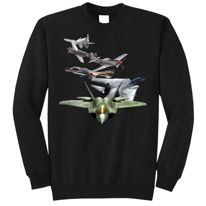 History Of The Fighter Plane - Air Force F-22 F-16 Tall Sweatshirt