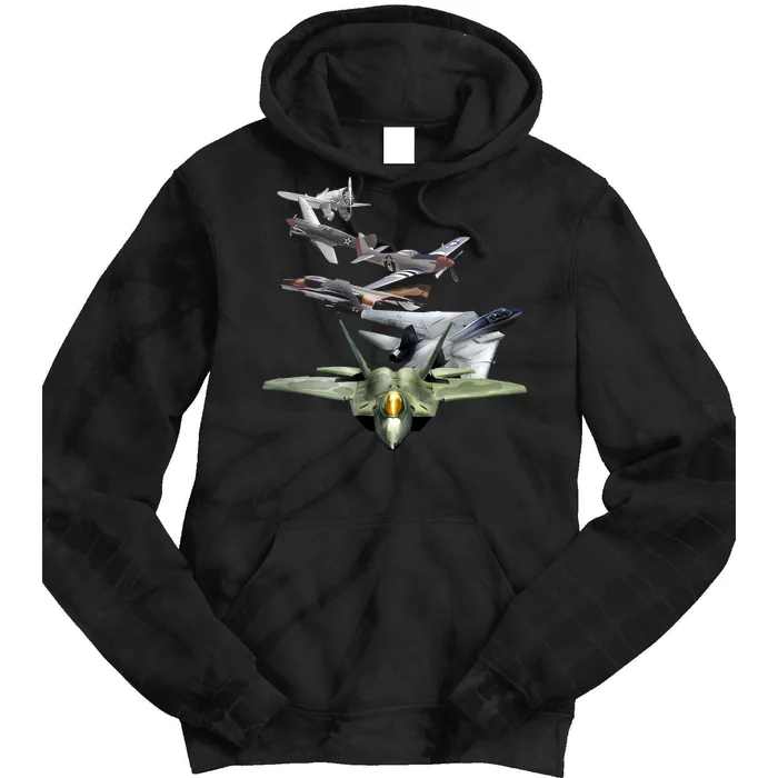 History Of The Fighter Plane - Air Force F-22 F-16 Tie Dye Hoodie