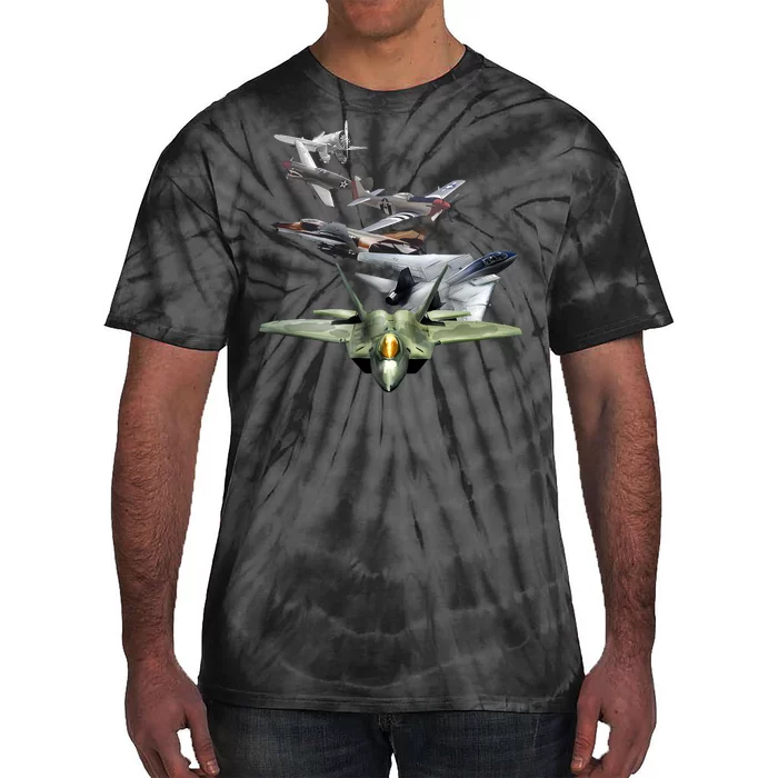 History Of The Fighter Plane - Air Force F-22 F-16 Tie-Dye T-Shirt