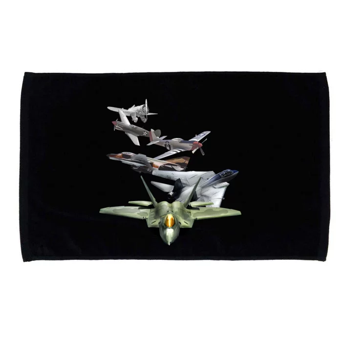 History Of The Fighter Plane - Air Force F-22 F-16 Microfiber Hand Towel