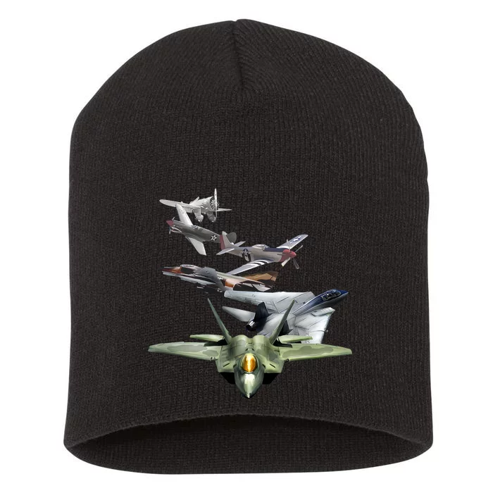 History Of The Fighter Plane - Air Force F-22 F-16 Short Acrylic Beanie