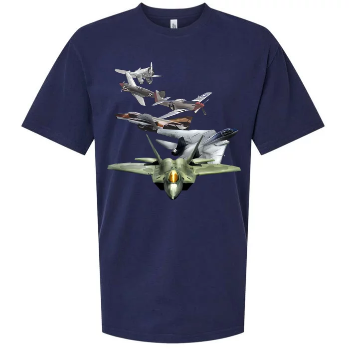 History Of The Fighter Plane - Air Force F-22 F-16 Sueded Cloud Jersey T-Shirt