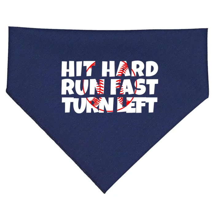 Hit Hard Run Fast Turn Left Funny Baseball USA-Made Doggie Bandana