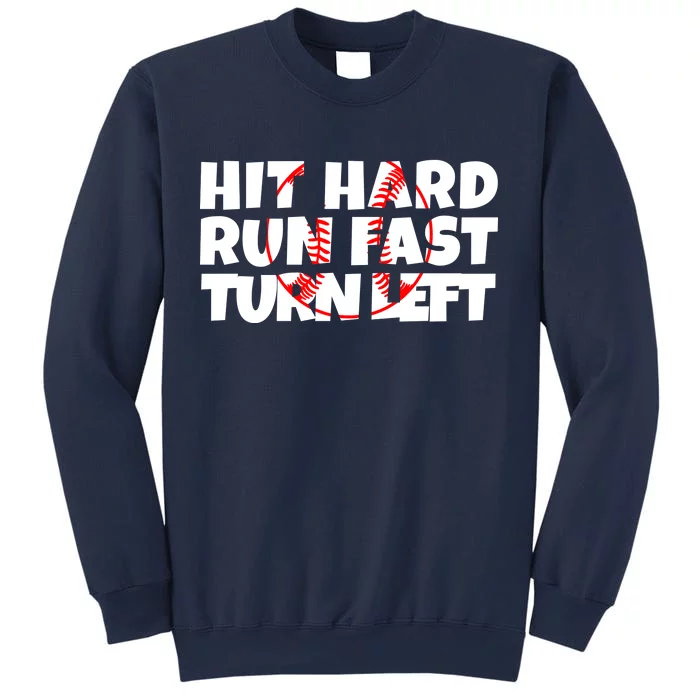 Teeshirtpalace Hit Hard Run Fast Turn Left Funny Baseball T-Shirt