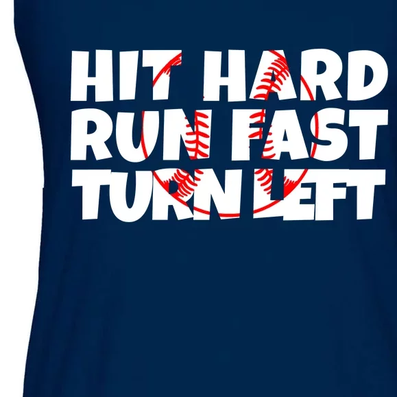 Hit Hard Run Fast Turn Left Funny Baseball Ladies Essential Flowy Tank