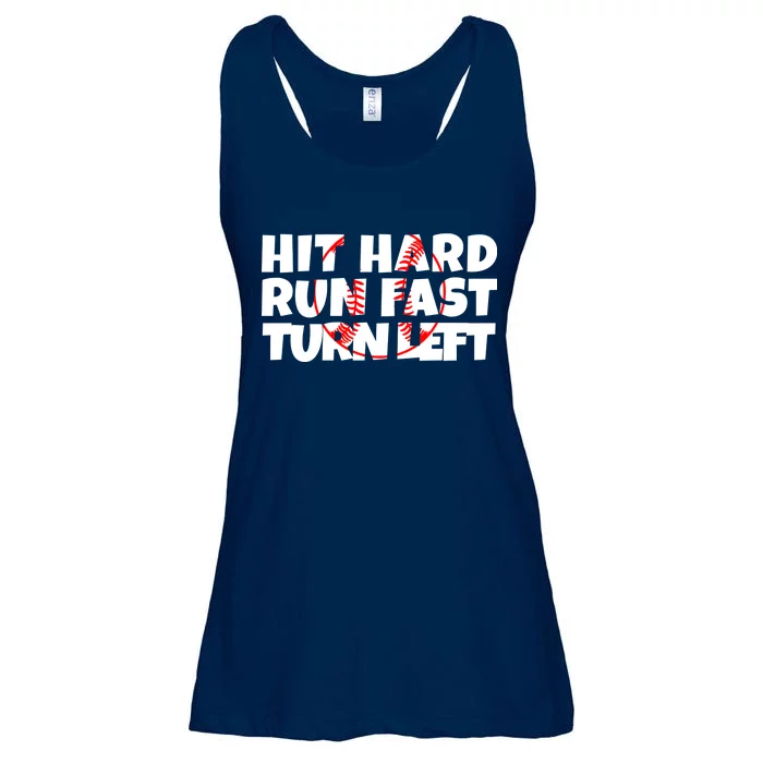 Hit Hard Run Fast Turn Left Funny Baseball Ladies Essential Flowy Tank