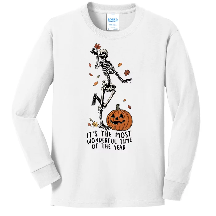 Halloween Its The Most Wonderful Time Of The Year Funny Skeleton Gift Kids Long Sleeve Shirt