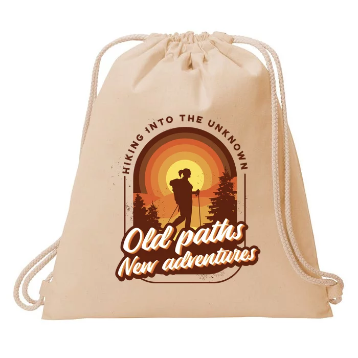 Hiking Into The Unknown Old Paths New Adventures Drawstring Bag