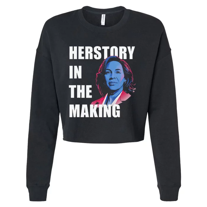 Herstory In The Making President American Flag Kamala Harris Cropped Pullover Crew