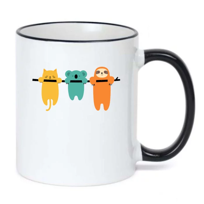 Hang In There Cat Sloth And Koala Cute Black Color Changing Mug