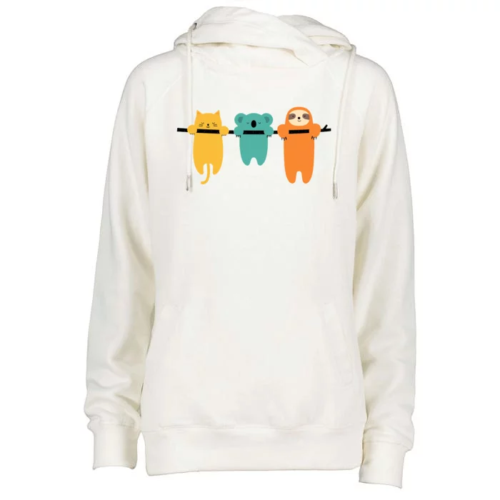 Hang In There Cat Sloth And Koala Cute Womens Funnel Neck Pullover Hood