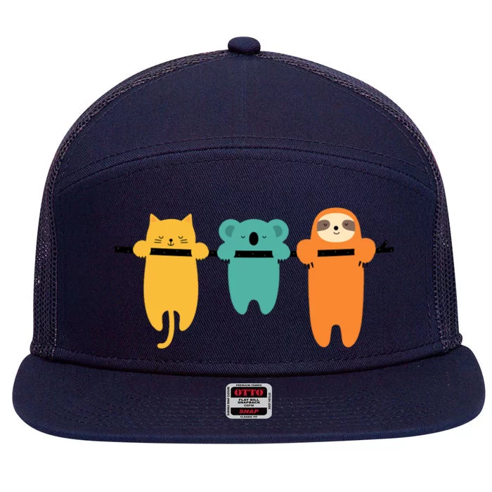 Hang In There Cat Sloth And Koala Cute 7 Panel Mesh Trucker Snapback Hat