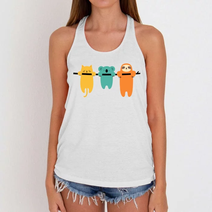 Hang In There Cat Sloth And Koala Cute Women's Knotted Racerback Tank