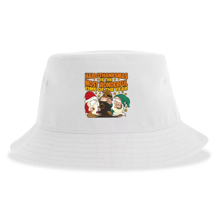 Hallothanksmas Is The Most Wonderful Time Of The Year Holiday Gnomes Sustainable Bucket Hat