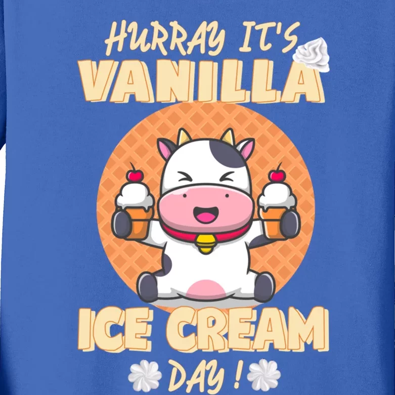 Hurray ItS Vanilla Ice Cream Day Funny Cow With Soft Ice Gift Kids Long Sleeve Shirt