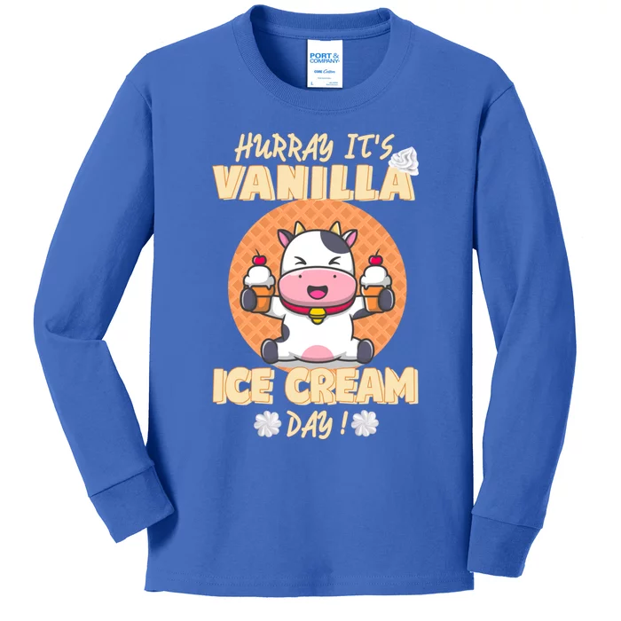 Hurray ItS Vanilla Ice Cream Day Funny Cow With Soft Ice Gift Kids Long Sleeve Shirt