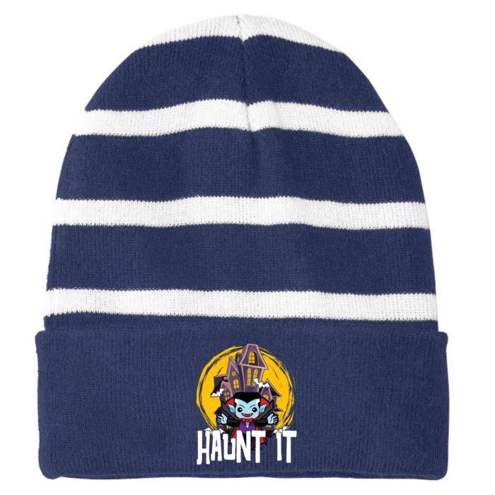 Haunt It Vampire Spooky Halloween Striped Beanie with Solid Band