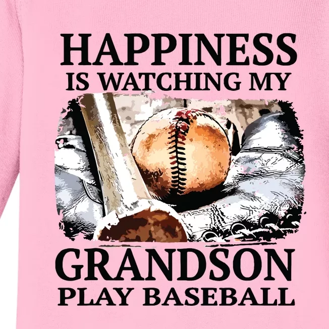 Happiness Is Watching My Grandson Play Baseball Baby Long Sleeve Bodysuit